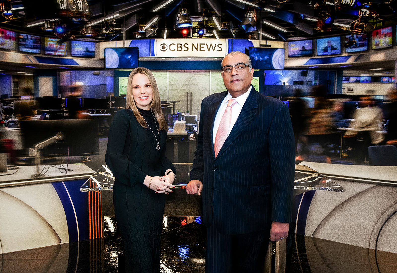 Wendy McMahon and Neeraj Khemlani in CBS News studio