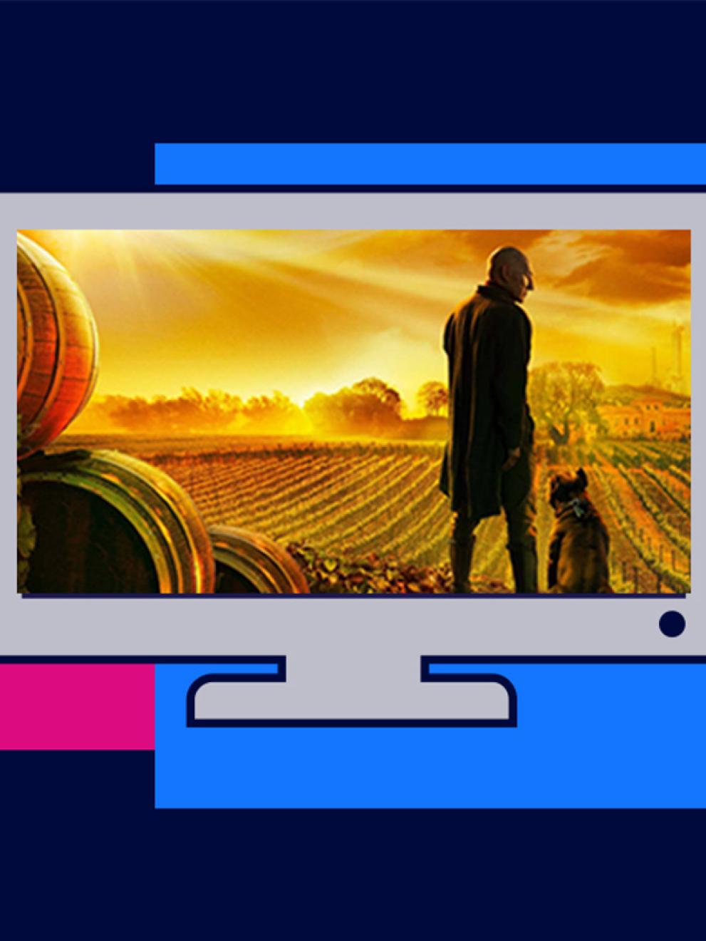 Computer graphic with image, colored squares background