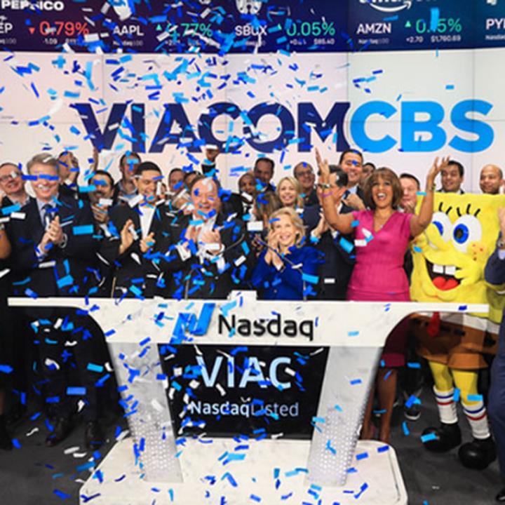 Bob Bakish, SpongeBob Squarepants and Paramount Execs at Nasdaq