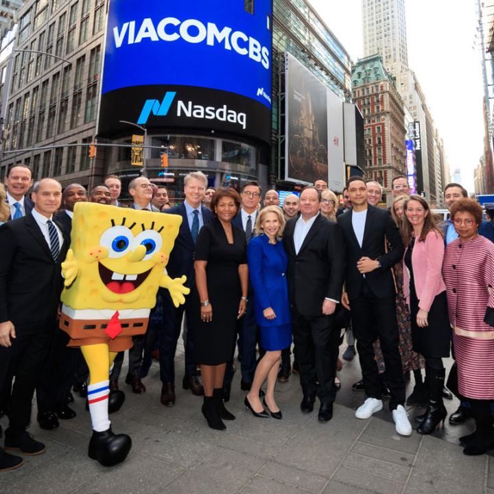 Executives in Times Square with SpongeBob