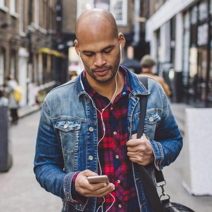 Man listening to podcast