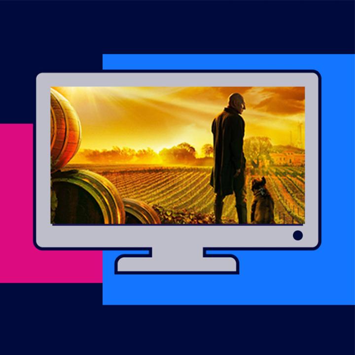 Computer graphic with image, colored squares background