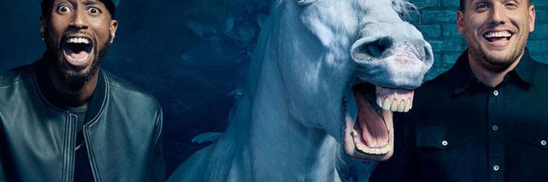 Comedians with a unicorn