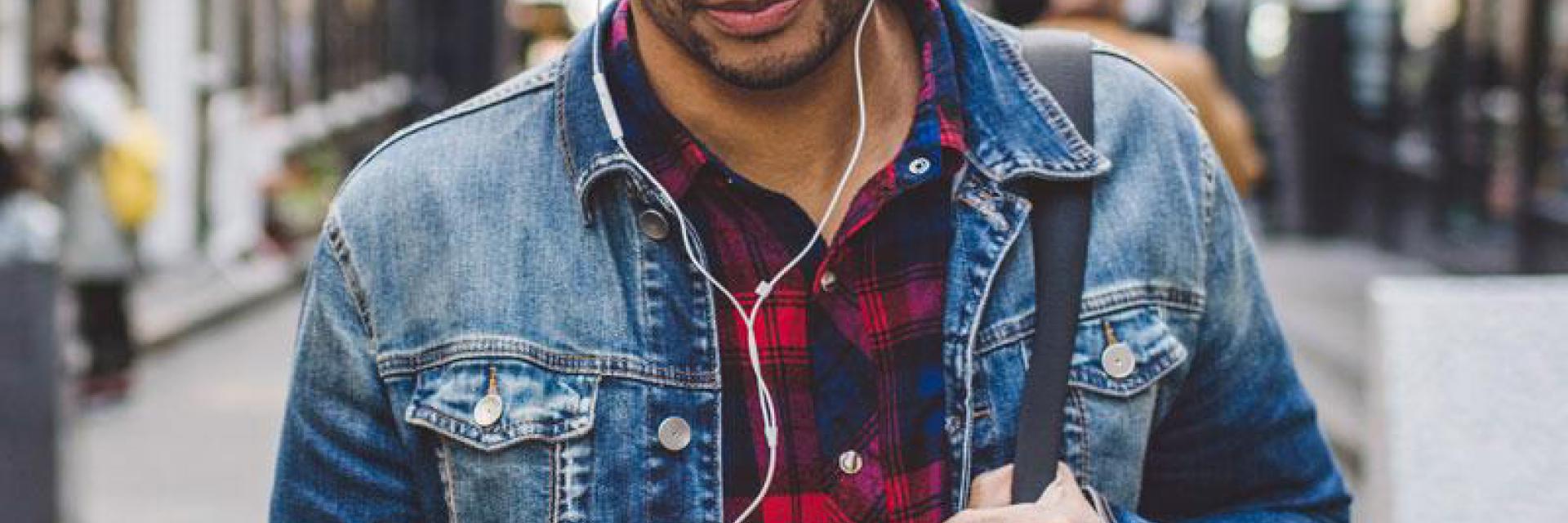 Man listening to podcast